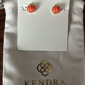 Kendra Scott Coral Cabochon Gold Stud Earrings